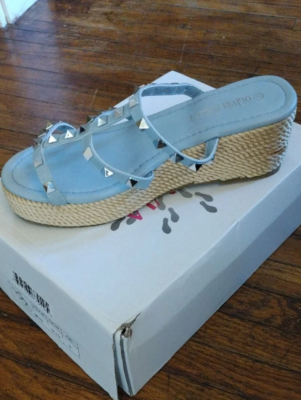 Olivia Miller Light Blue Studded Platform Sandals